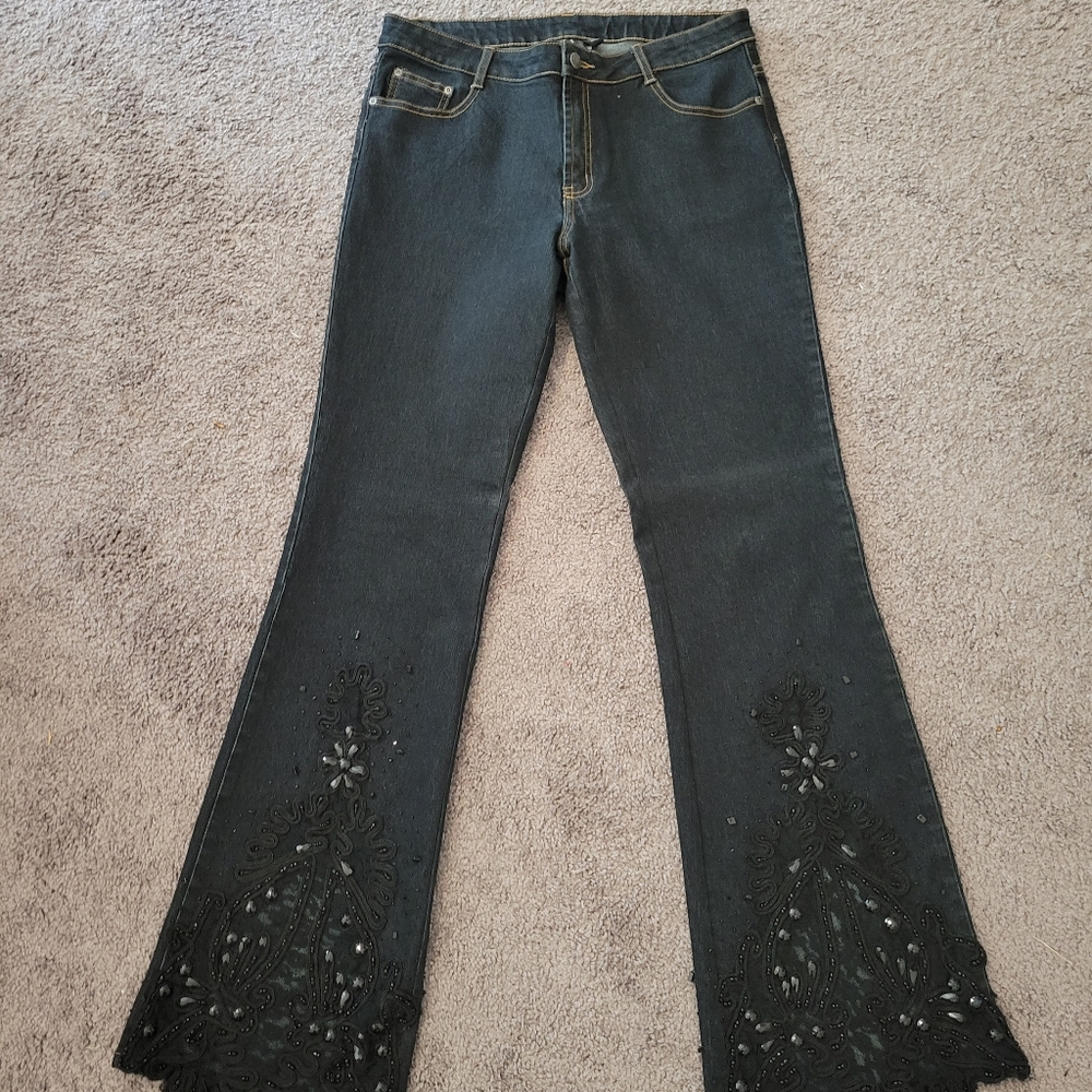 AZI jeans with black beaded embellishments